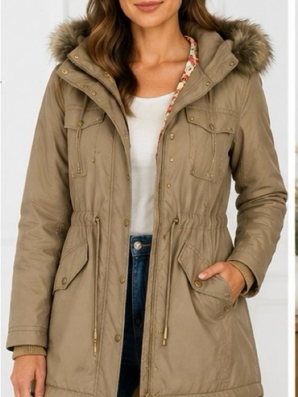 BUFFALO DAVID BITTON FAUX FUR HOODED ANORAK PARKA JACKET (S)